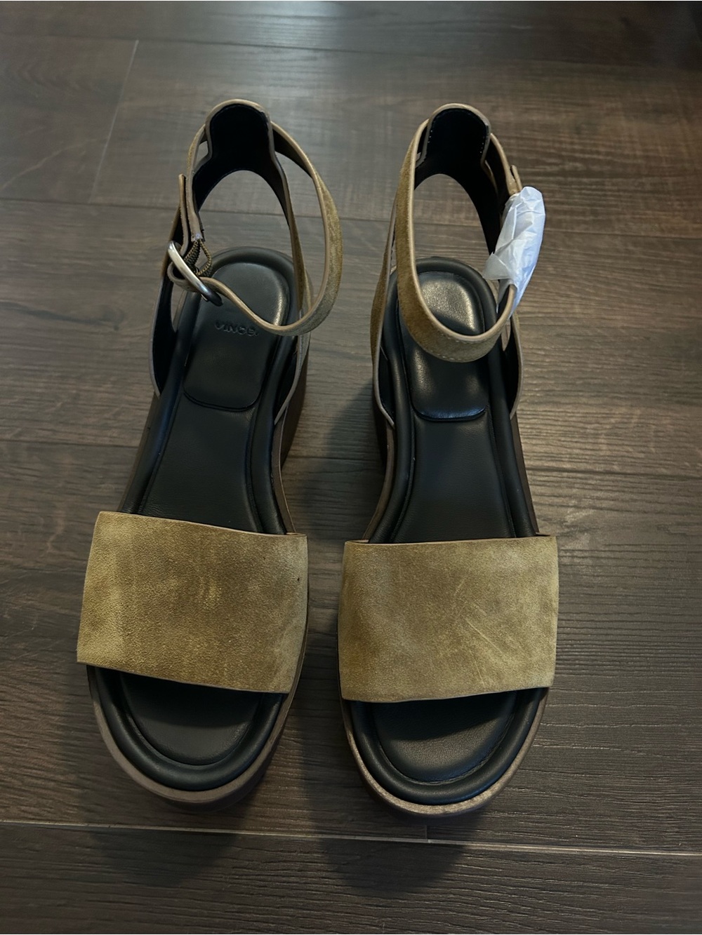Women's Suede Ankle-Strap Sandals in Olive Brown